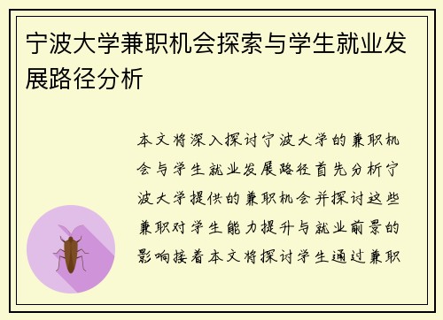 宁波大学兼职机会探索与学生就业发展路径分析