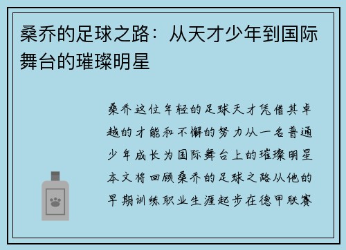 桑乔的足球之路：从天才少年到国际舞台的璀璨明星